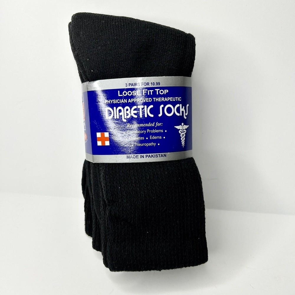 Diabetic Health Circulatory Crew Socks 3 Pair  Mens Size  9 - 11 Black